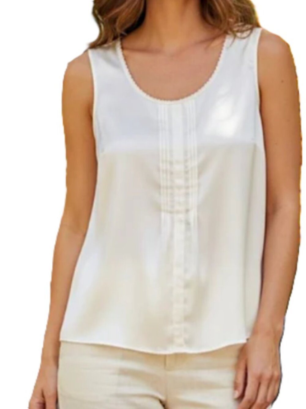 Chico's Cream Satin Pinpleat Tank Ivory Top size 3